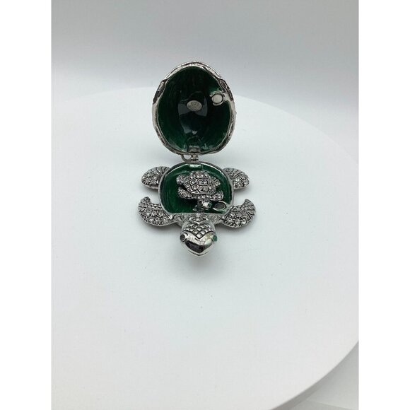 Turtle Bejeweled Pin & Hinged Trinket Box Australian Crystals-Green Eyes-NOS - Picture 5 of 7